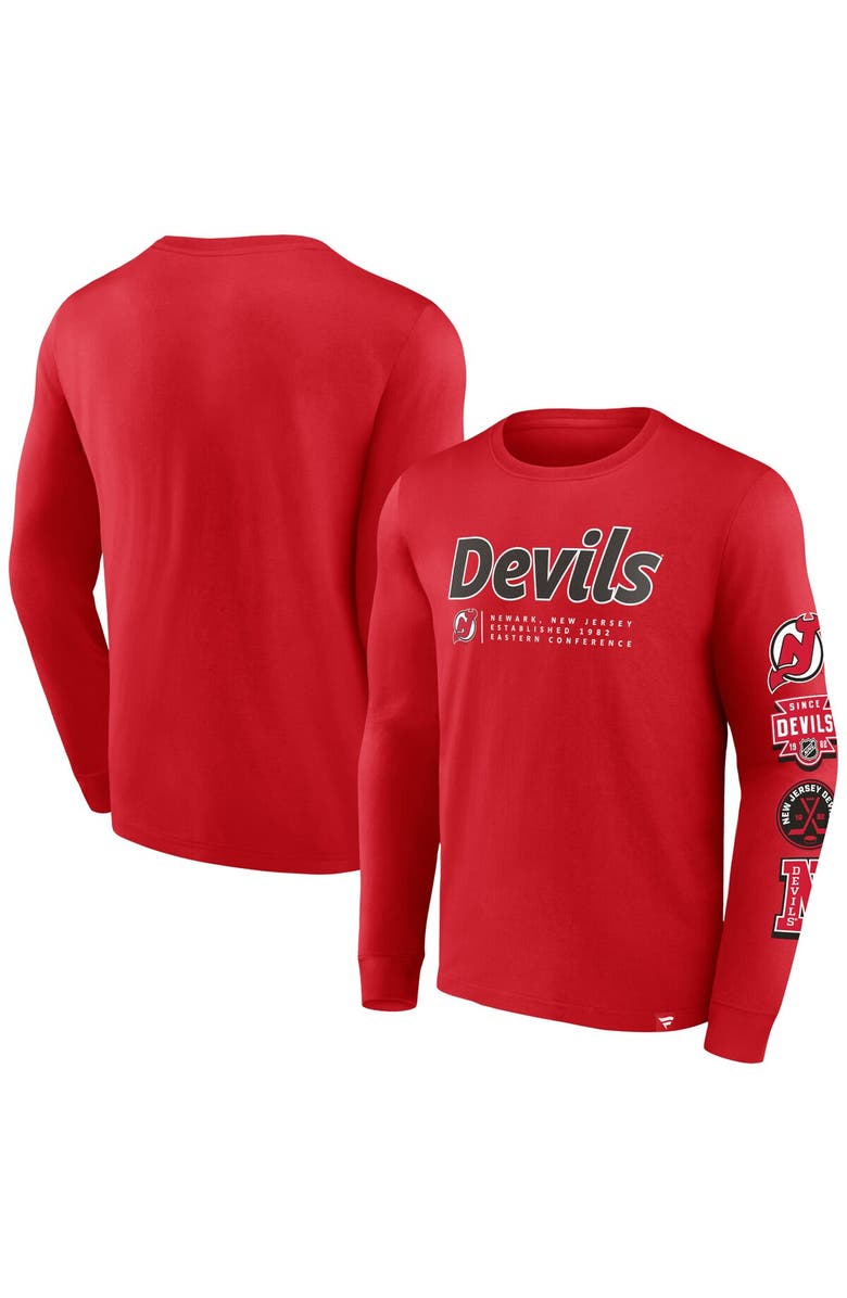 FANATICS Men's Fanatics Branded Red New Jersey Devils Strike the Goal Long Sleeve T-Shirt, Main, color,