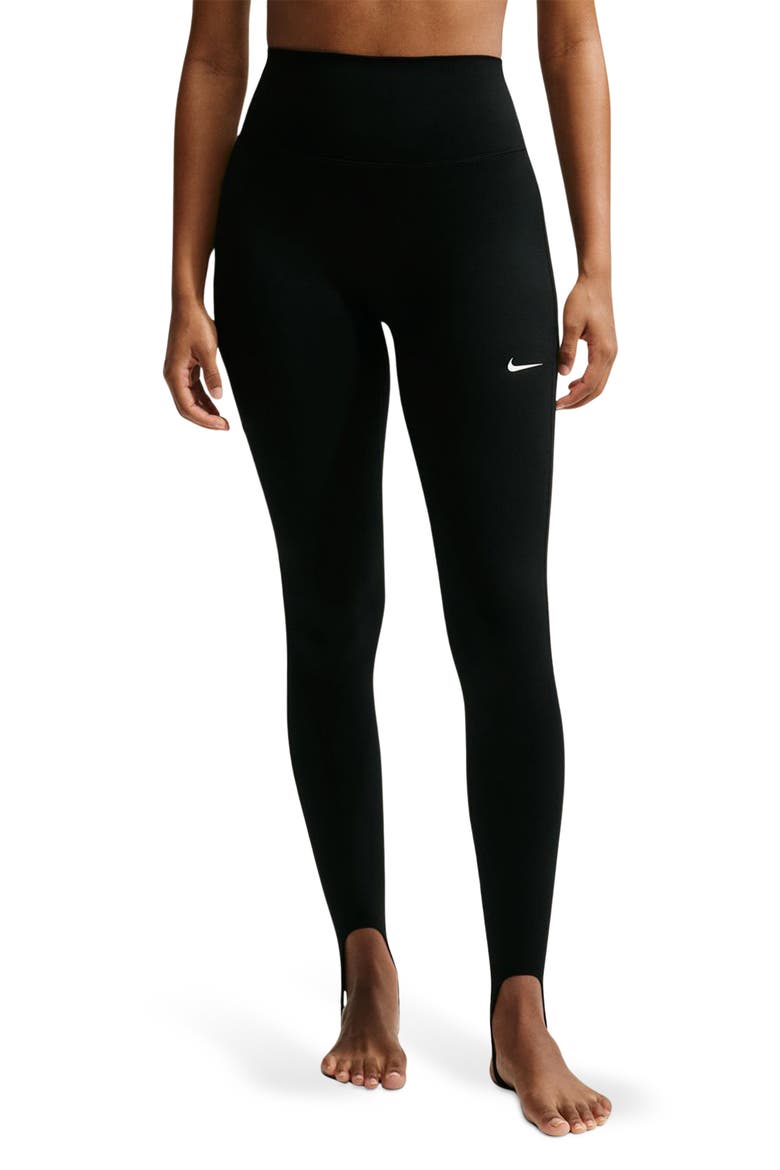 One Dri-FIT High Waist Stirrup Leggings, Main, color, BLACK/ WHITE