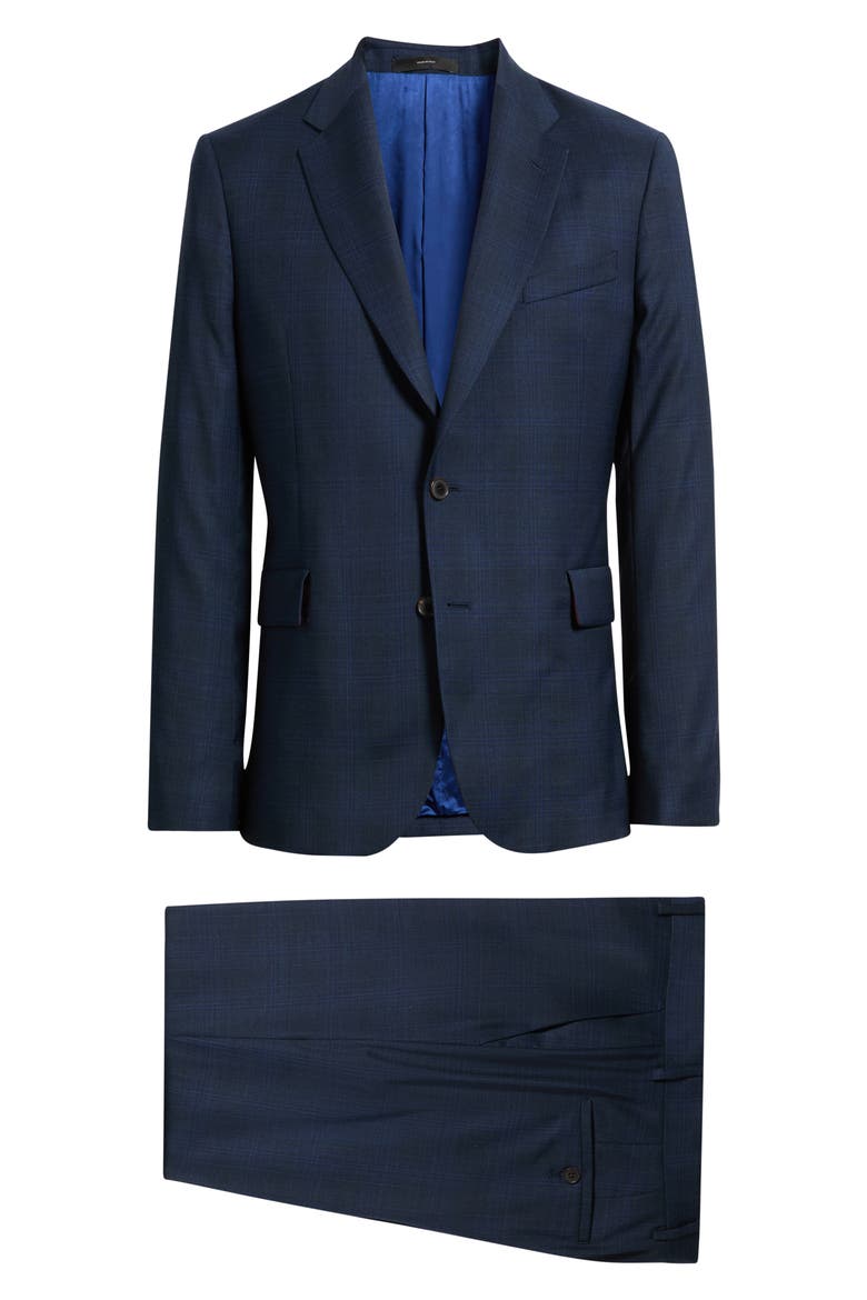 Gents Tailored Fit Navy Ombré Check Wool Suit, Main, color, NAVY