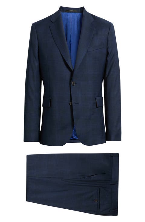 Gents Tailored Fit Navy Ombré Check Wool Suit