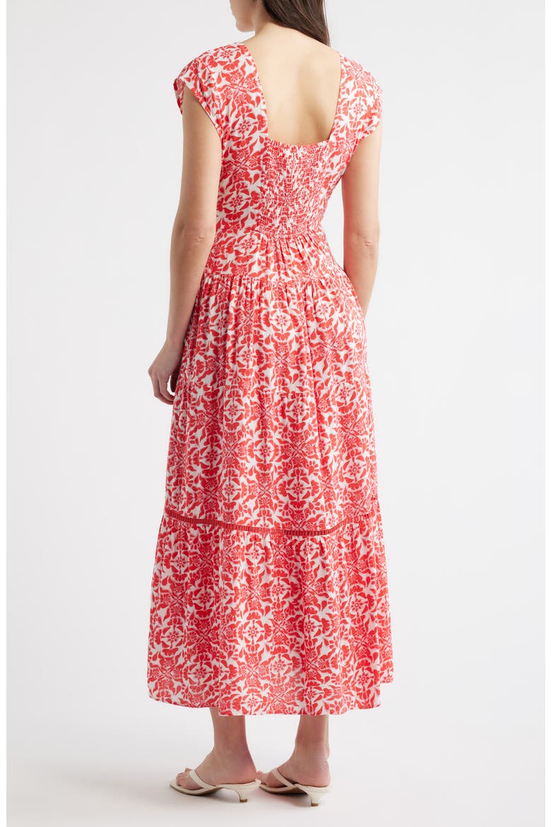 Print Tiered Maxi Dress, Alternate, color, RED/ PINK