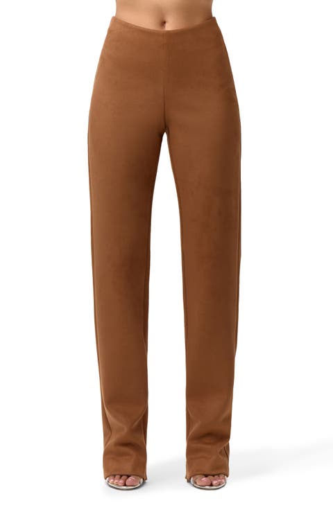 Faux Suede Straight Leg Pants