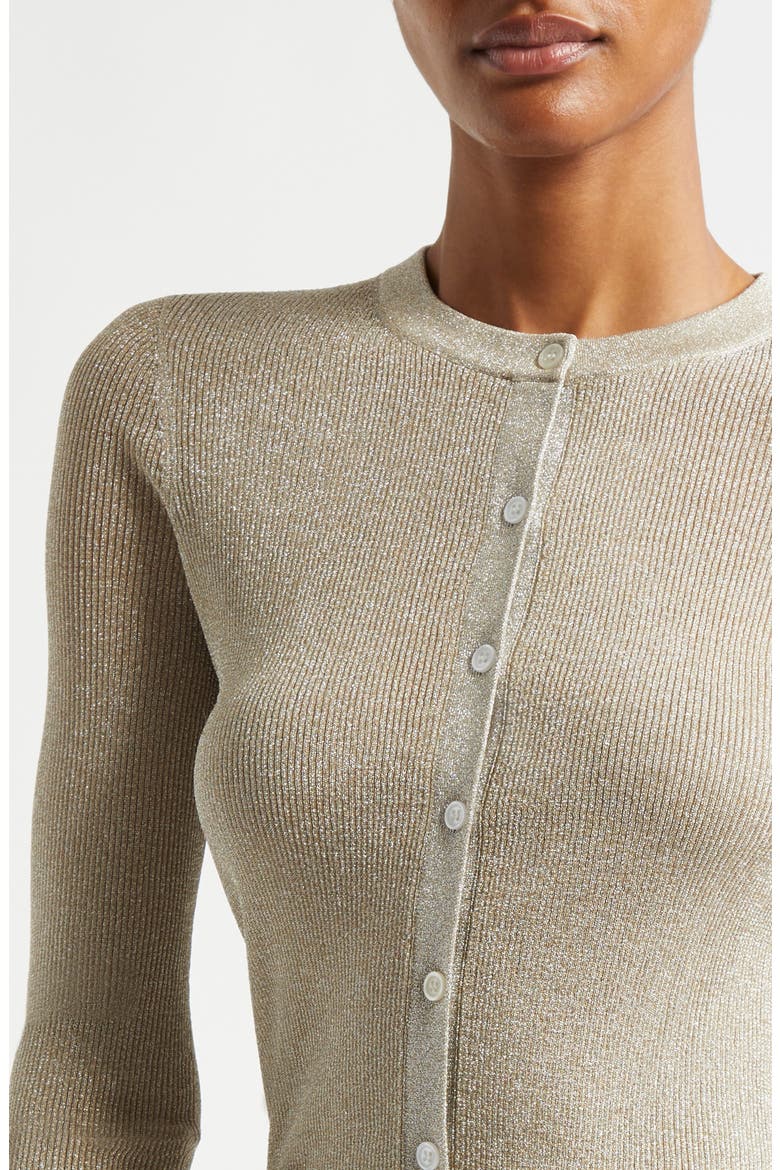 Fisher Metallic Rib Cardigan, Alternate, color, LIGHT GOLD
