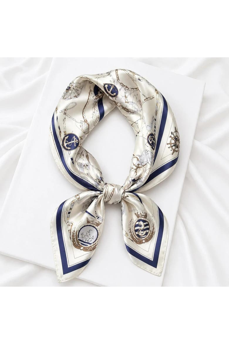 Pure Silk Printed Square Scarf for Women, Main, color, DarkBlue