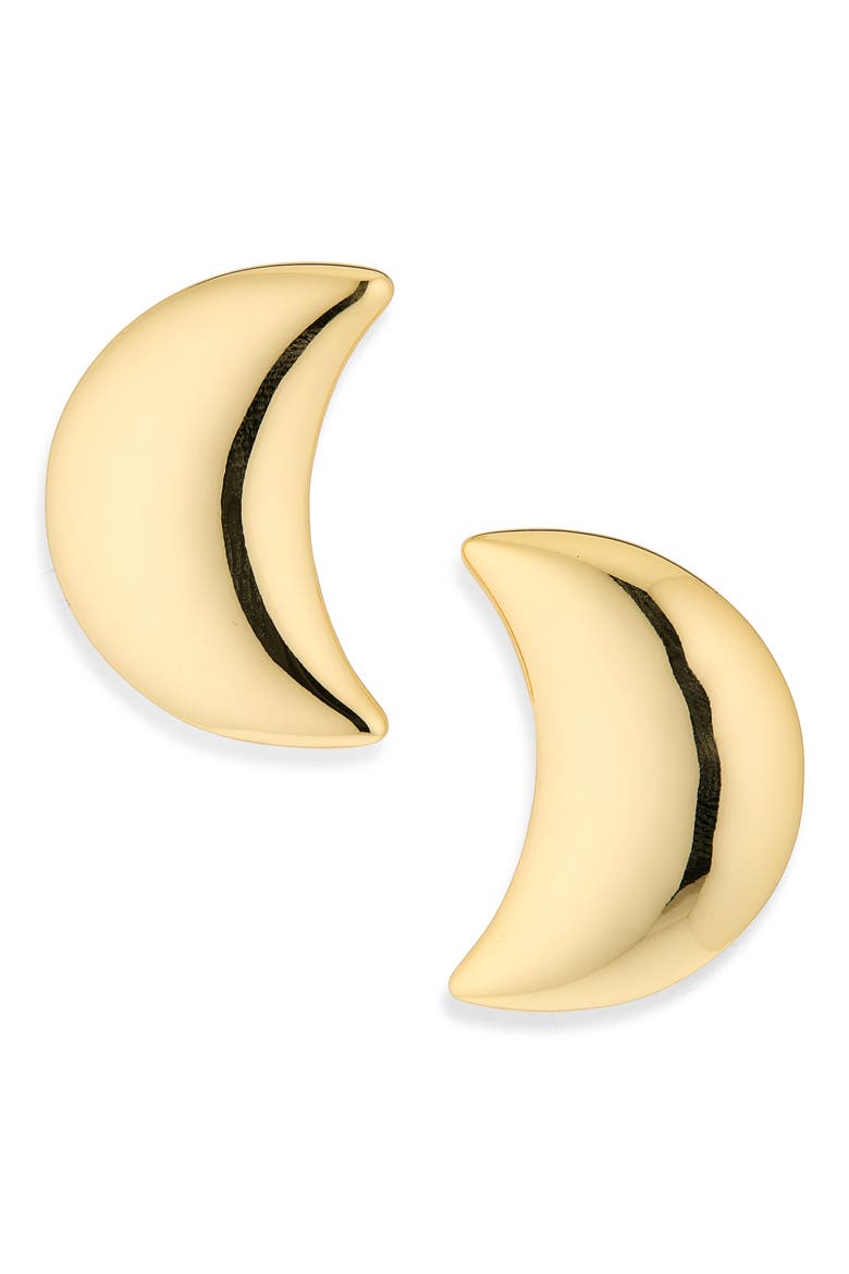 Crescent Button Stud Earrings, Main, color, GOLD