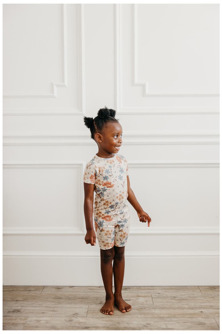 Kids' Eden Floral Print Fitted Two-Piece Short Pajamas, Alternate, color, BEIGE MULTI
