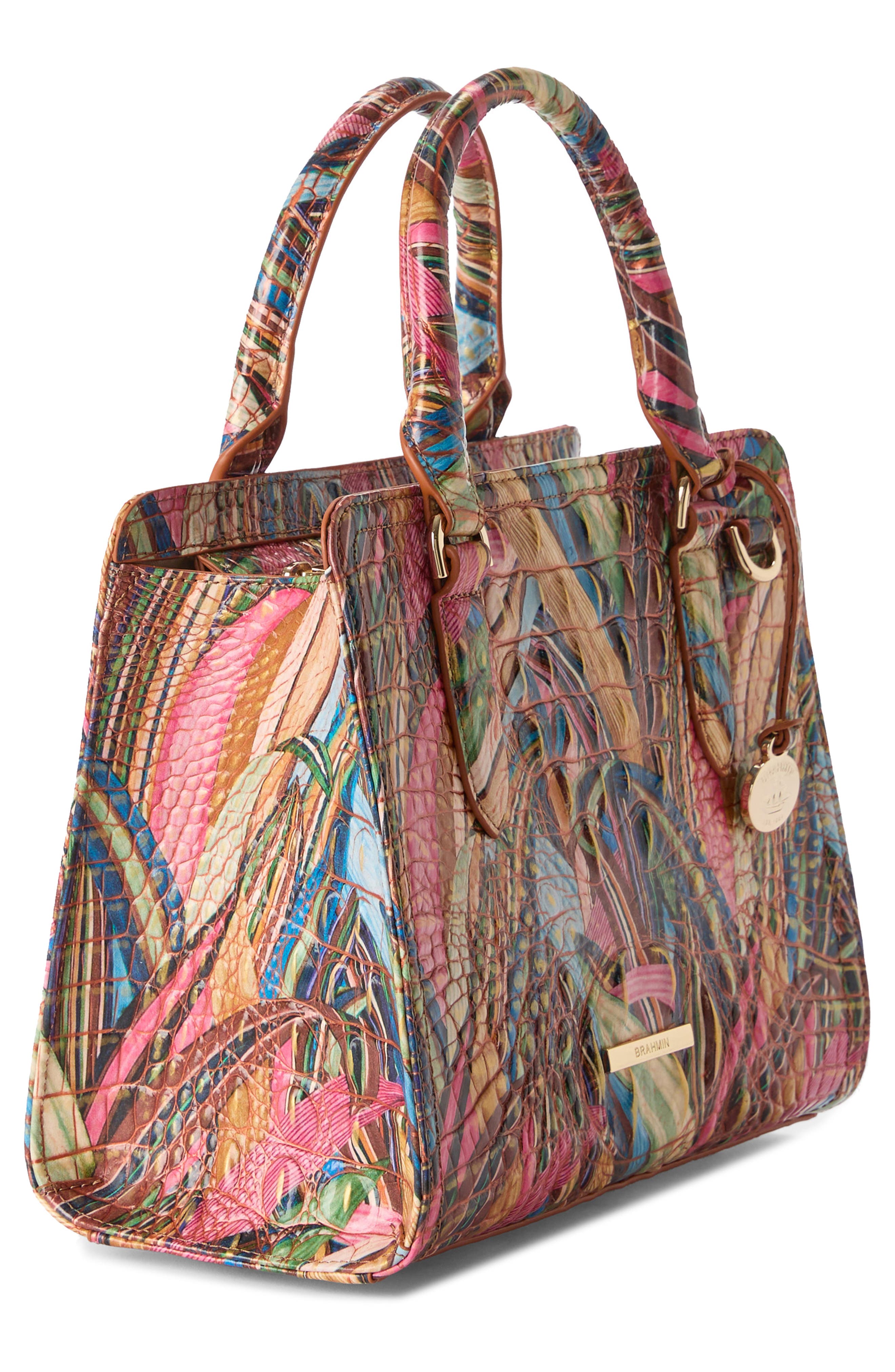 Cami Croc Embossed Leather Satchel, Alternate, color, SUNLEAF