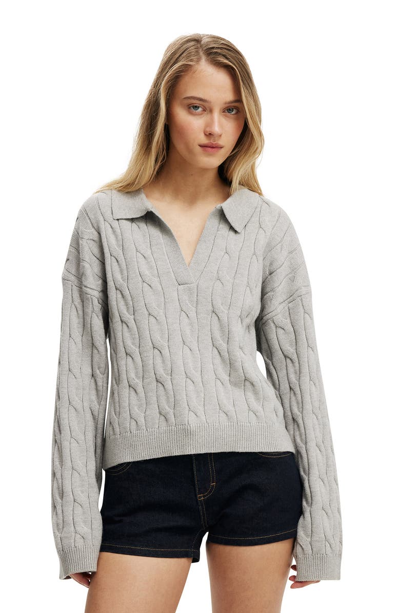 Cotton On Women's Luxe Collar Sweater, Main, color, Grey Marle Cable