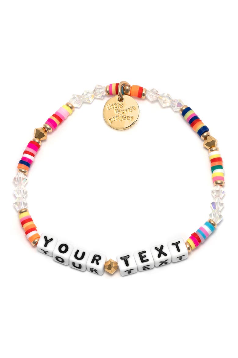 Rainbow Custom Beaded Stretch Bracelet, Main, color, WHITE/ RAINBOW MULTI