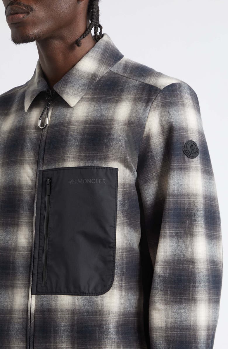 Moncler Cornisello Check Down Flannel Shirt Jacket, Alternate, color, Macro Check Black/ White