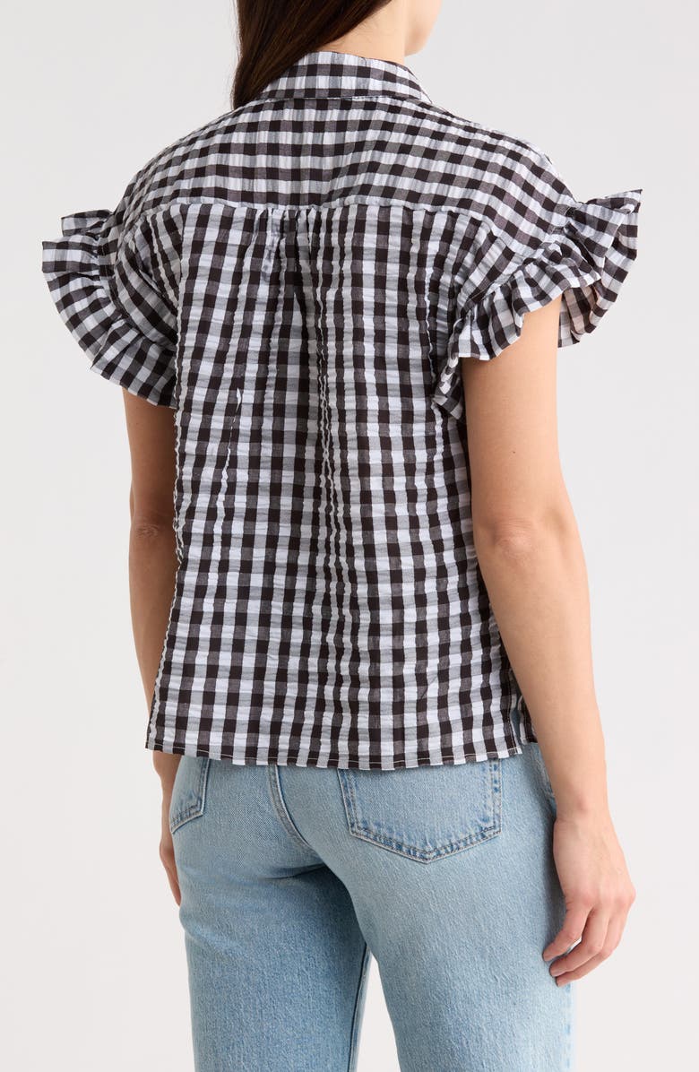 Forgotten Grace Gingham Short Sleeve Seersucker Button-Up Shirt, Alternate, color, Black/ White