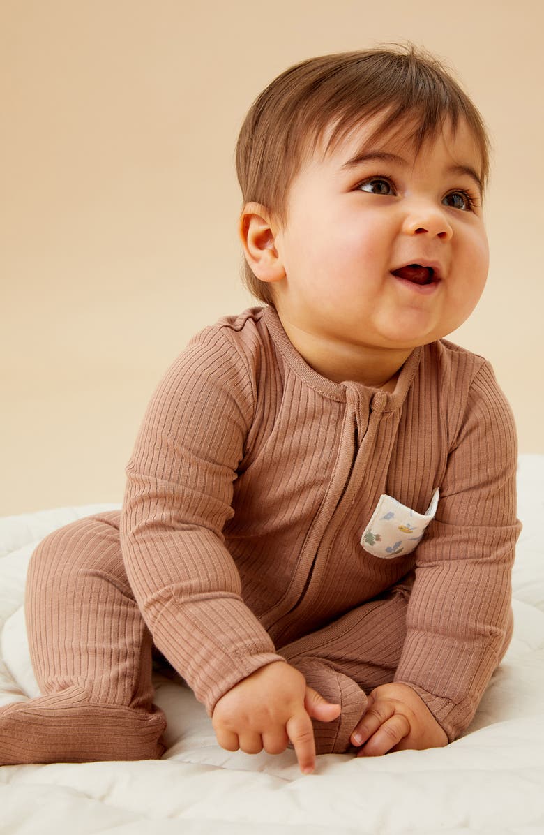 MORI Rib Fitted One-Piece Footed Pajamas, Alternate, color,