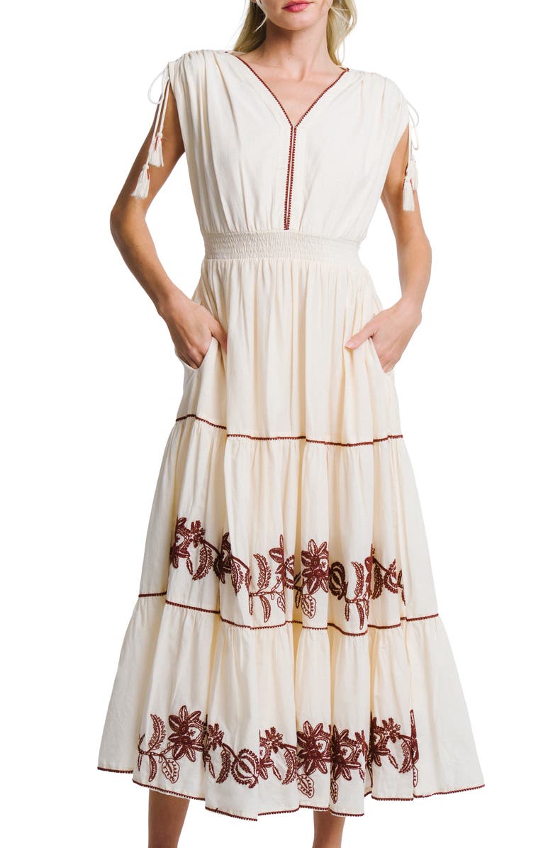 CIEBON Lumi Embroidered Midi Sundress, Alternate, color, Cream Multi