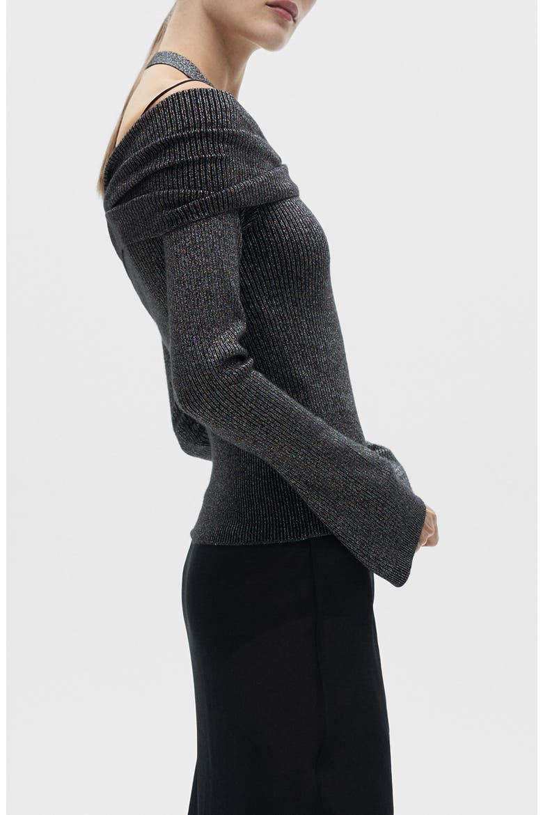 Metallic Off the Shoulder Sweater, Alternate, color, GREY
