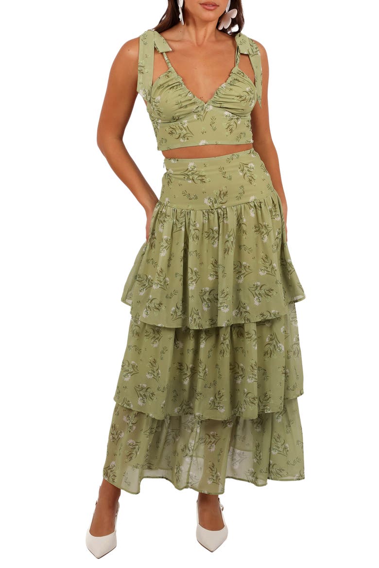 Dorothy Crop Camisole Top & High Waist Skirt Set, Main, color, SAGE BOTANICA