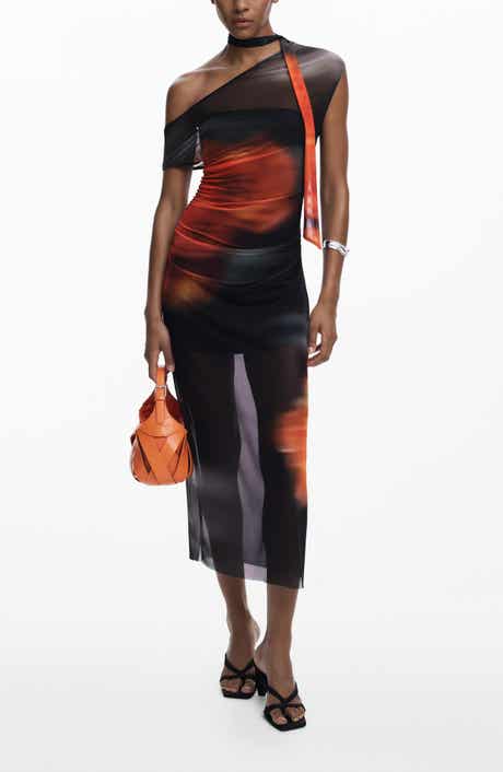 Carolina One Shoulder Mesh Midi Dress