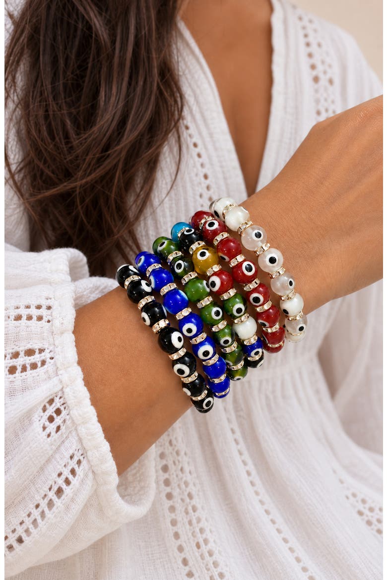 Evil Eye Beaded Bracelet, Alternate, color, Black