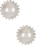 SPLENDID PEARLS Halo CZ & 8-8.5mm Cultured Freshwater Pearl Stud Earrings
