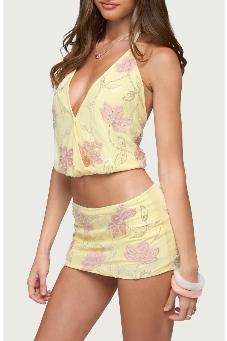 Mena Sequin Floral Halter Top, Alternate, color, LIGHT-YELLOW