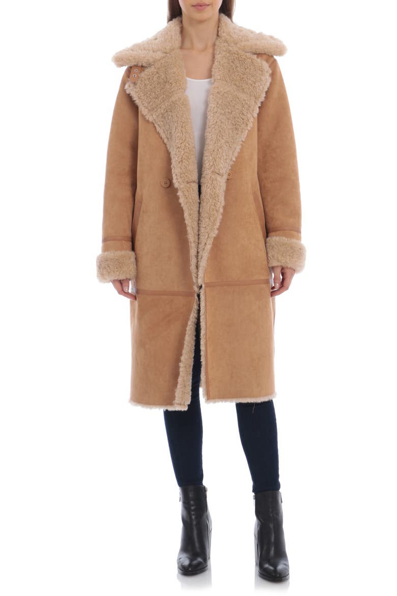 Faux Shearling Double Breasted Coat, Main, color, TOFFEE