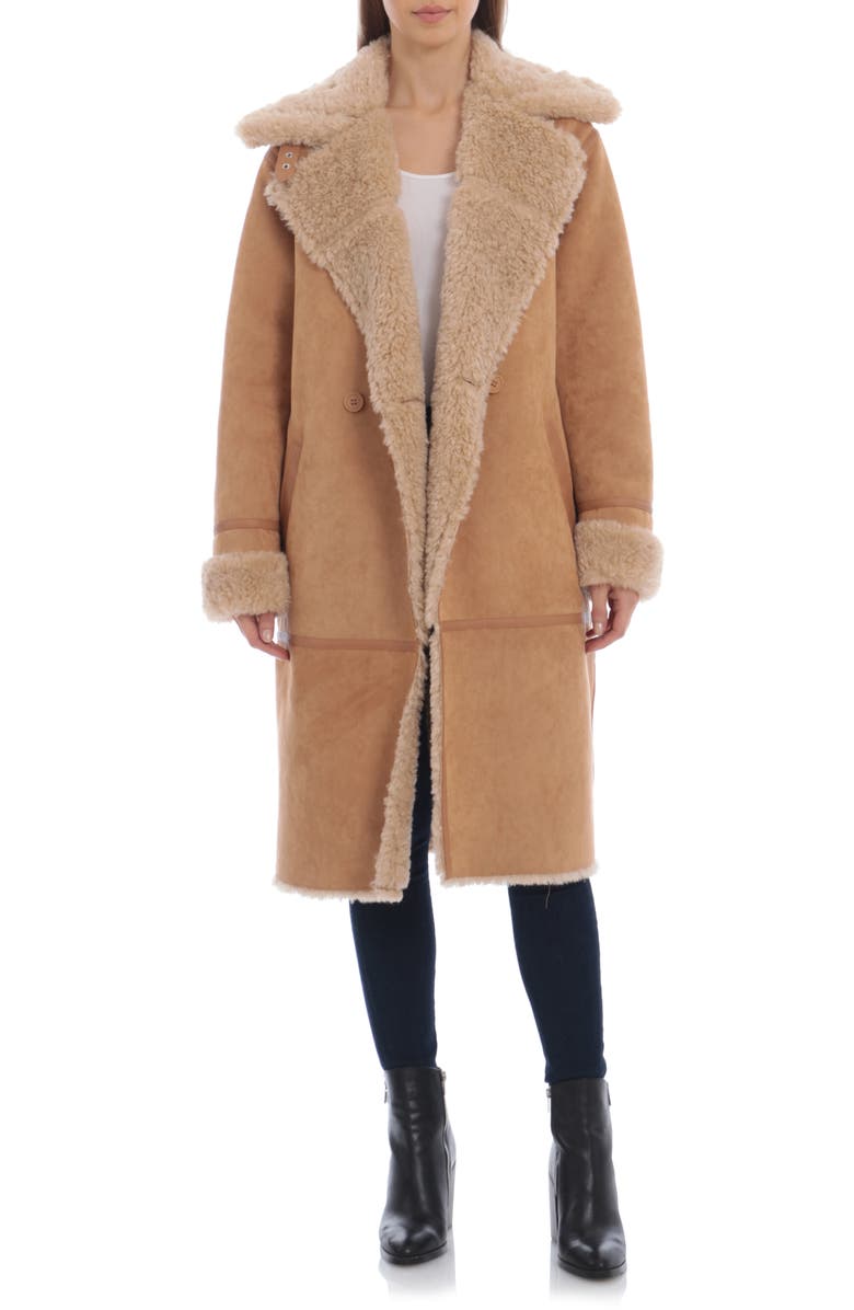 Avec Les Filles Faux Shearling Double Breasted Coat, Main, color, 