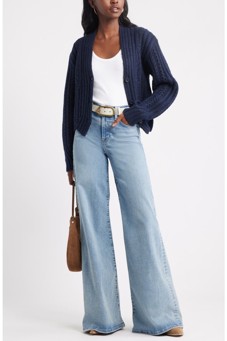 Chevron Hem Cable Cardigan, Alternate, color, NAVY STILL