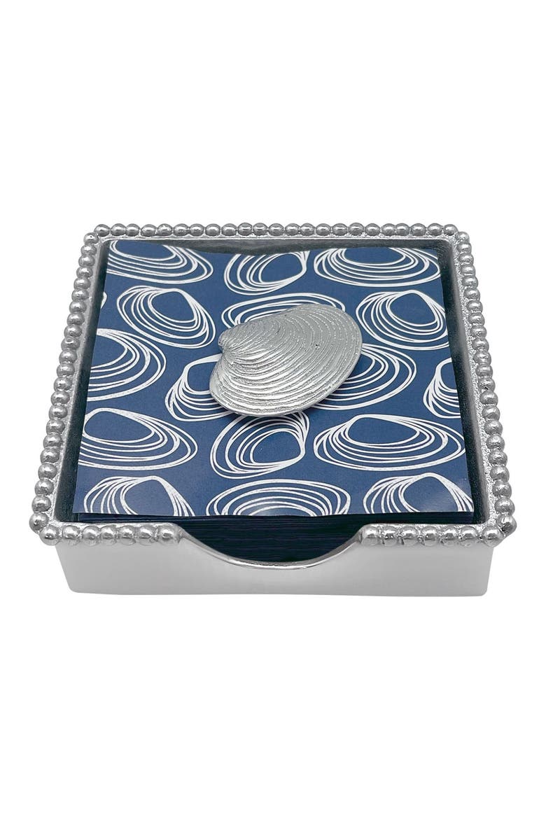 Clam Beaded Napkin Box Set, Main, color, SILVER