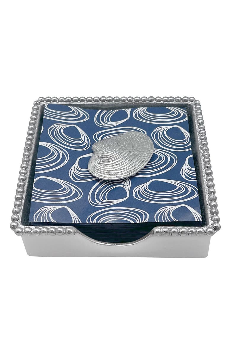 Mariposa Clam Beaded Napkin Box Set, Main, color, Silver