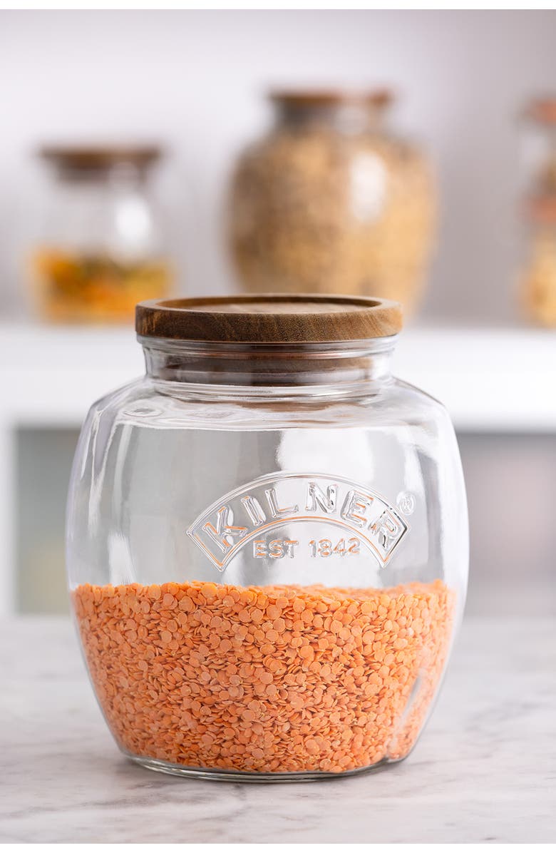 Kilner Universal Glass Storage Jar with Wooden Lid and Silicone Seal, Alternate, color, 6.9 In