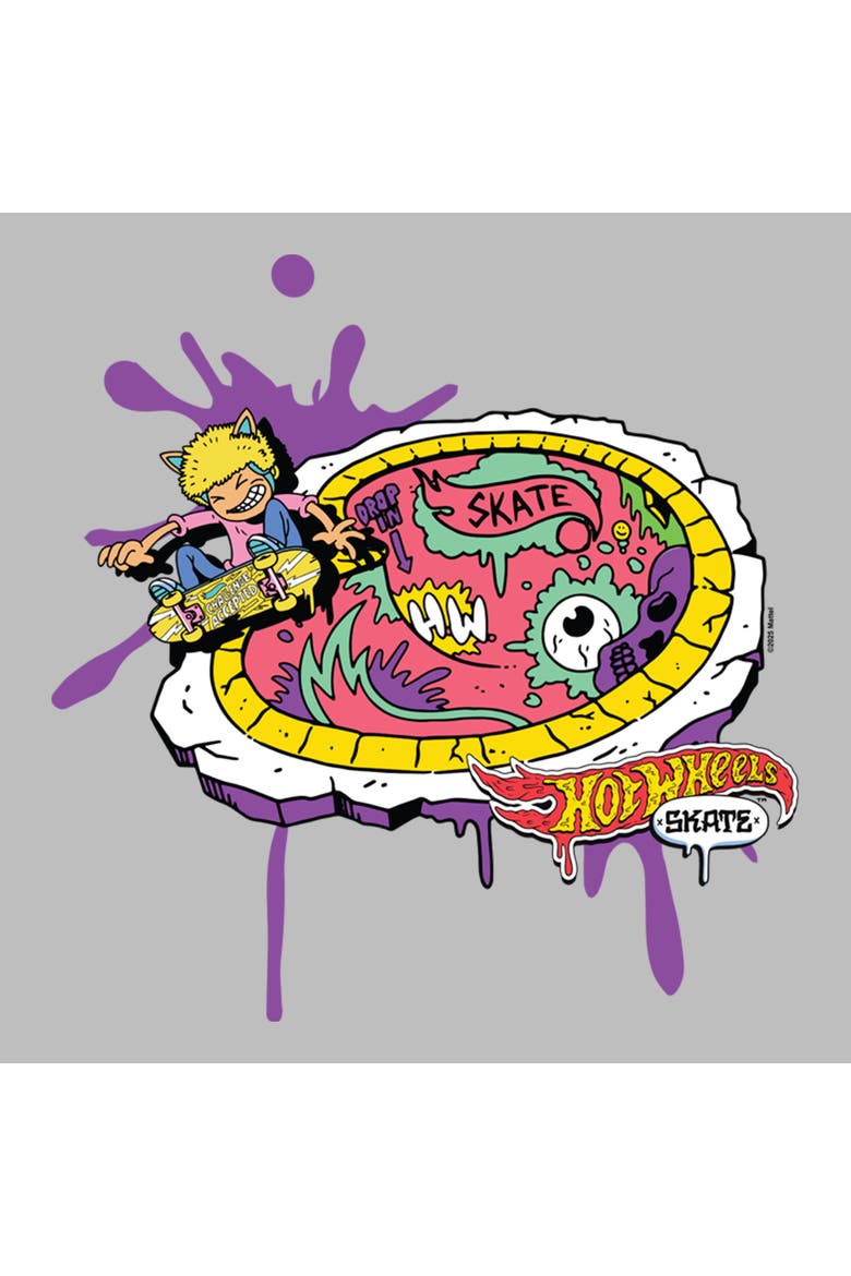 Boys Hot Wheels Animated Skating Badge T Shirt, Alternate, color, Sport Grey