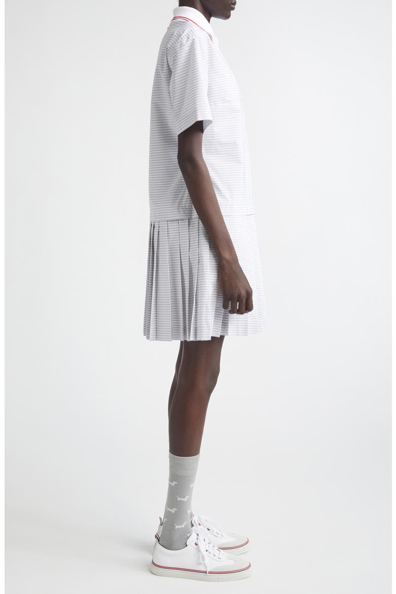 Stripe Pleated Cotton Polo Shirtdress, Alternate, color, MED GREY