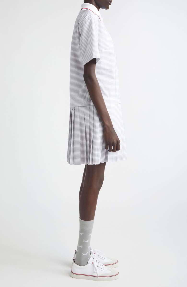 Thom Browne Stripe Pleated Cotton Polo Shirtdress, Alternate, color, Med Grey