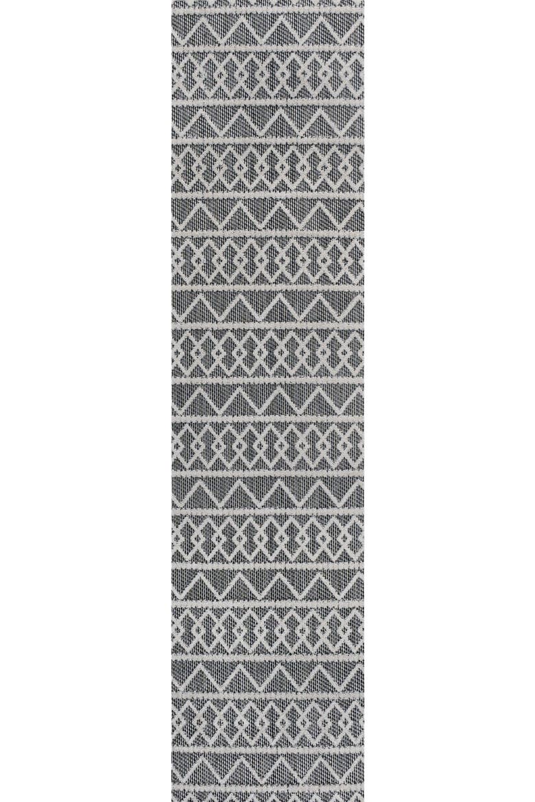 Aylan High-Low Pile Knotted Trellis Geometric Indoor/Outdoor Area Rug, Main, color, Black/Ivory