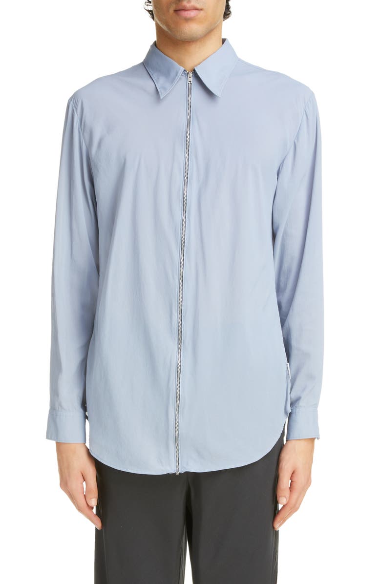 Acne Studios Nylon Chiffon Zip-Up Shirt, Main, color, 
