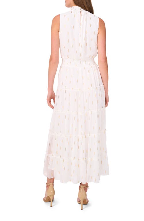 Halogen ® Print Smocked Mock Neck Tiered Maxi Dress In New Ivory