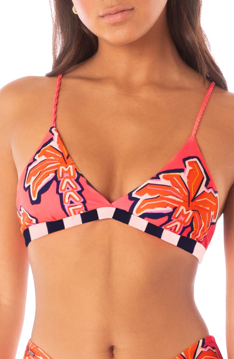 Maaji Racing Palms Reversible Triangle Bikini Top, Main, color, Bright Pink
