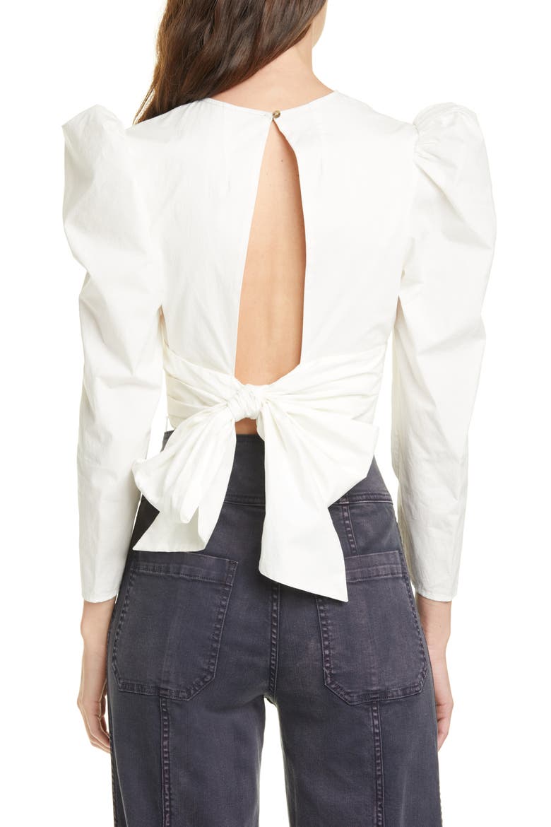 Eden Puff Sleeve Crop Cotton Blouse, Alternate, color, BLANC