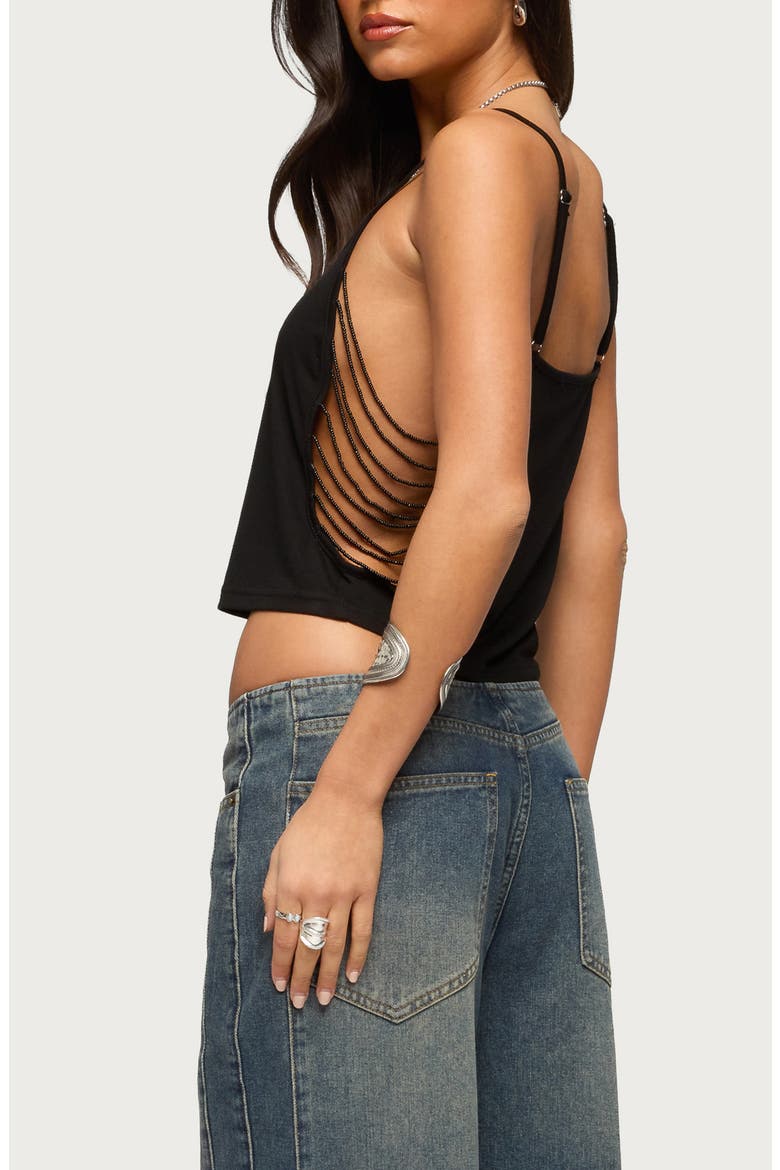 Donia Beaded Side Cutout Tank, Alternate, color, BLACK
