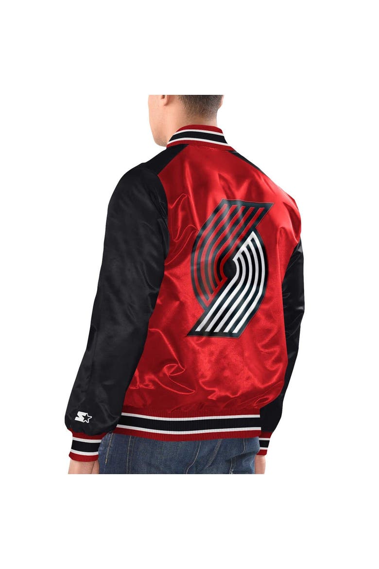 Men's Starter Red/Black Portland Trail Blazers Renegade Satin Full-Snap Varsity Jacket, Alternate, color, Red