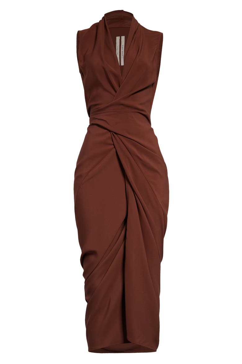 Sleeveless Draped Midi Dress, Alternate, color, MACASSAR