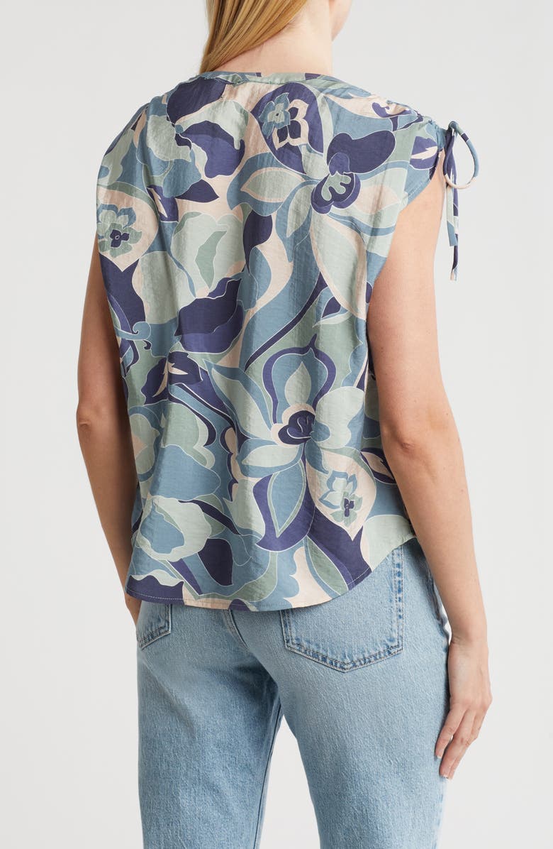 Pleione Crinkle Tie Shoulder Top, Alternate, color, Navy/ Seafoam Abstract Floral