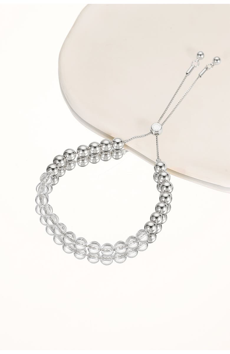 Classicharms FrostLily Clear Crystal and Bead Bolo Bracelet, Alternate, color, Silver