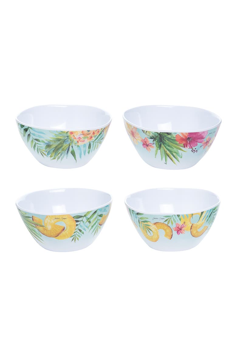 Pineapple & Hibiscus Set of 4 Serving Food Eating Bowls 16oz, Main, color, Yellow