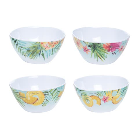 Pineapple & Hibiscus Set of 4 Serving Food Eating Bowls 16oz