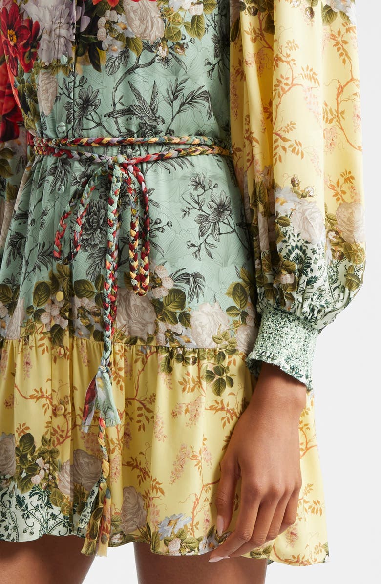 Alice + Olivia Antonette Print Tie Waist Long Sleeve Minidress, Alternate, color, Oakley