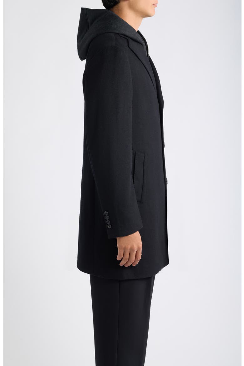 Titan Wool & Cashmere Overcoat with Removable Hooded Bib, Alternate, color, BLACK