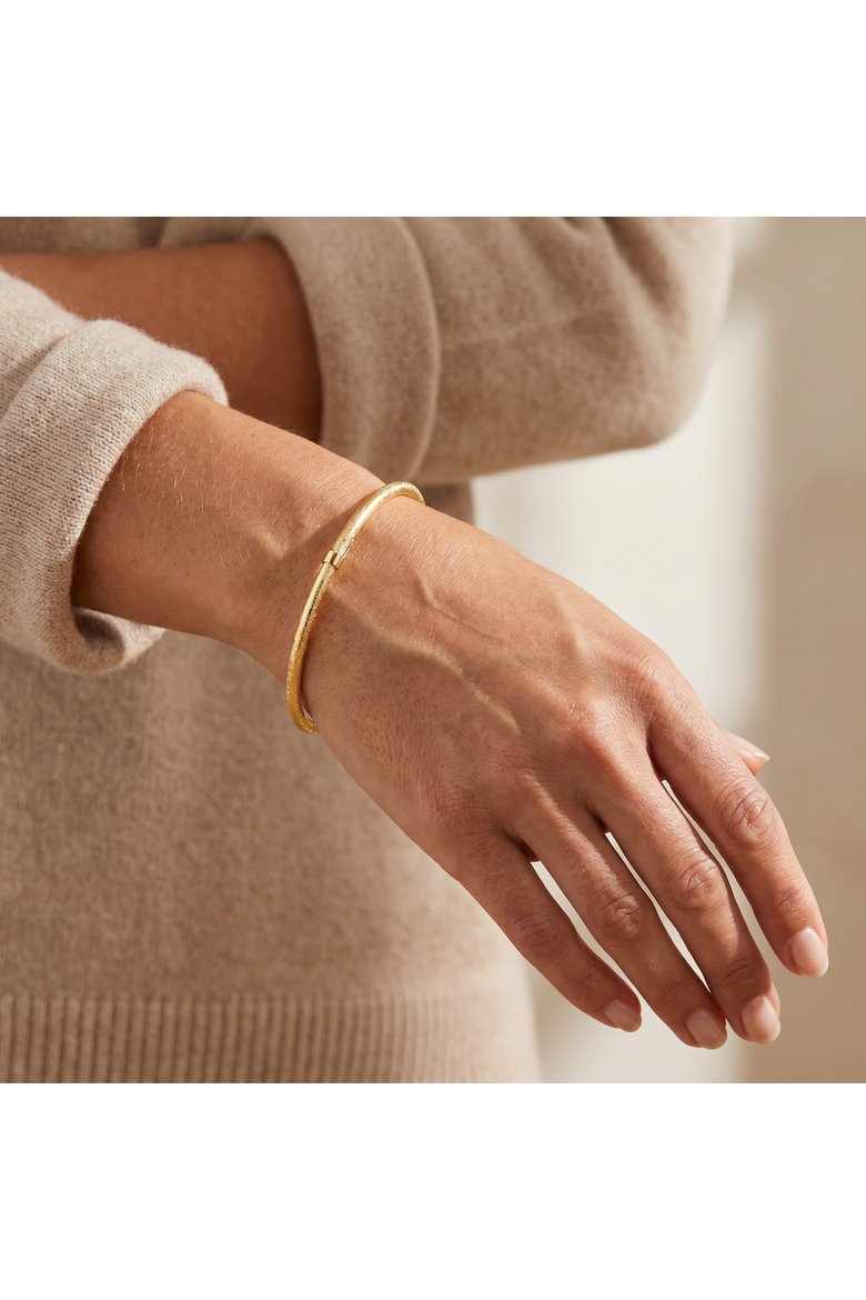 18K Gold Plated Silver Textured 3mm Slip-On Bangle Bracelet, Alternate, color, 18k Yellow Gold