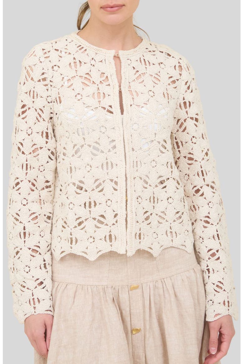 Cotton Crochet Cardigan, Main, color, CREAM