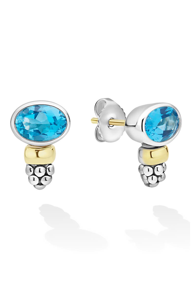 Signature Caviar 14k Gold and Sterling Silver Blue Topaz Stud Earrings, Alternate, color, TWO-TONE