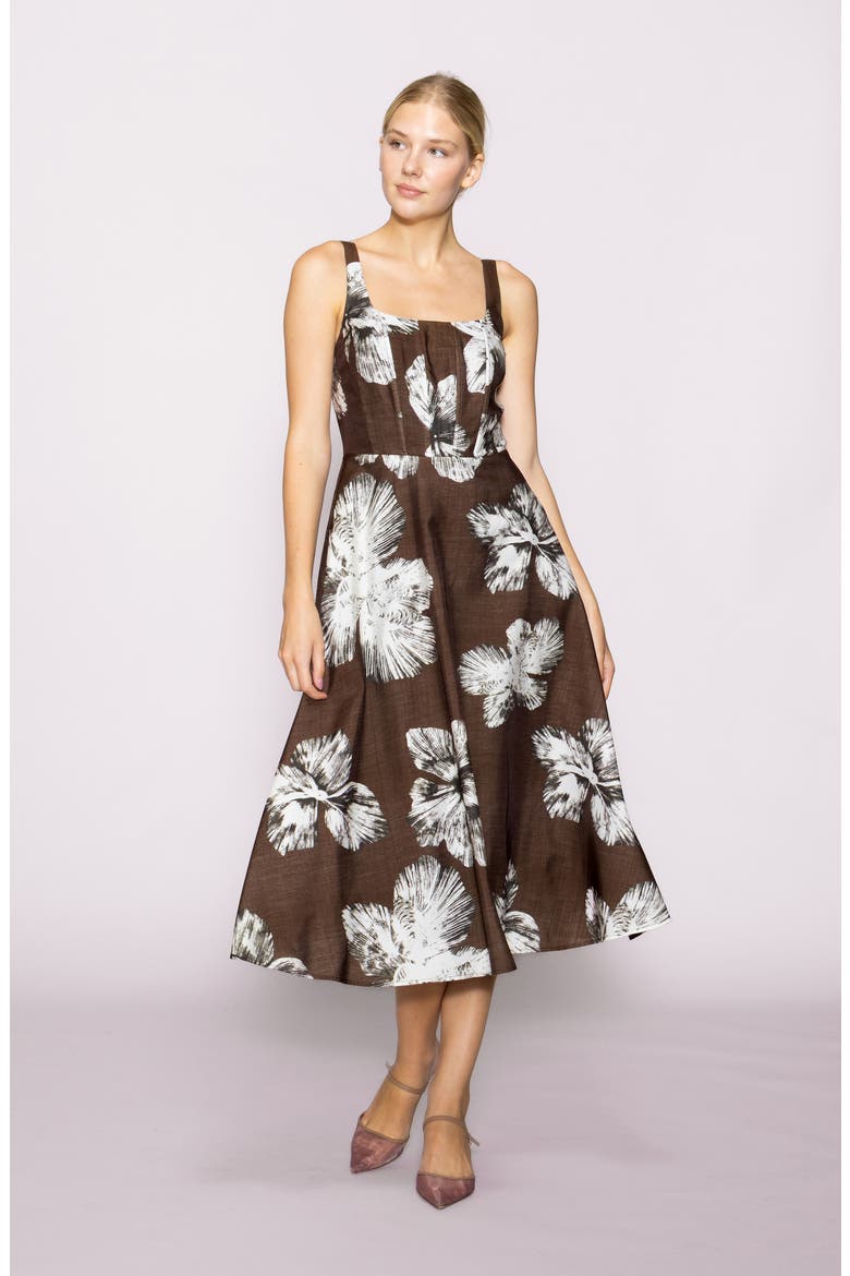 Floral Print Sleeveless Midi Dress, Alternate, color, BROWN FLORAL